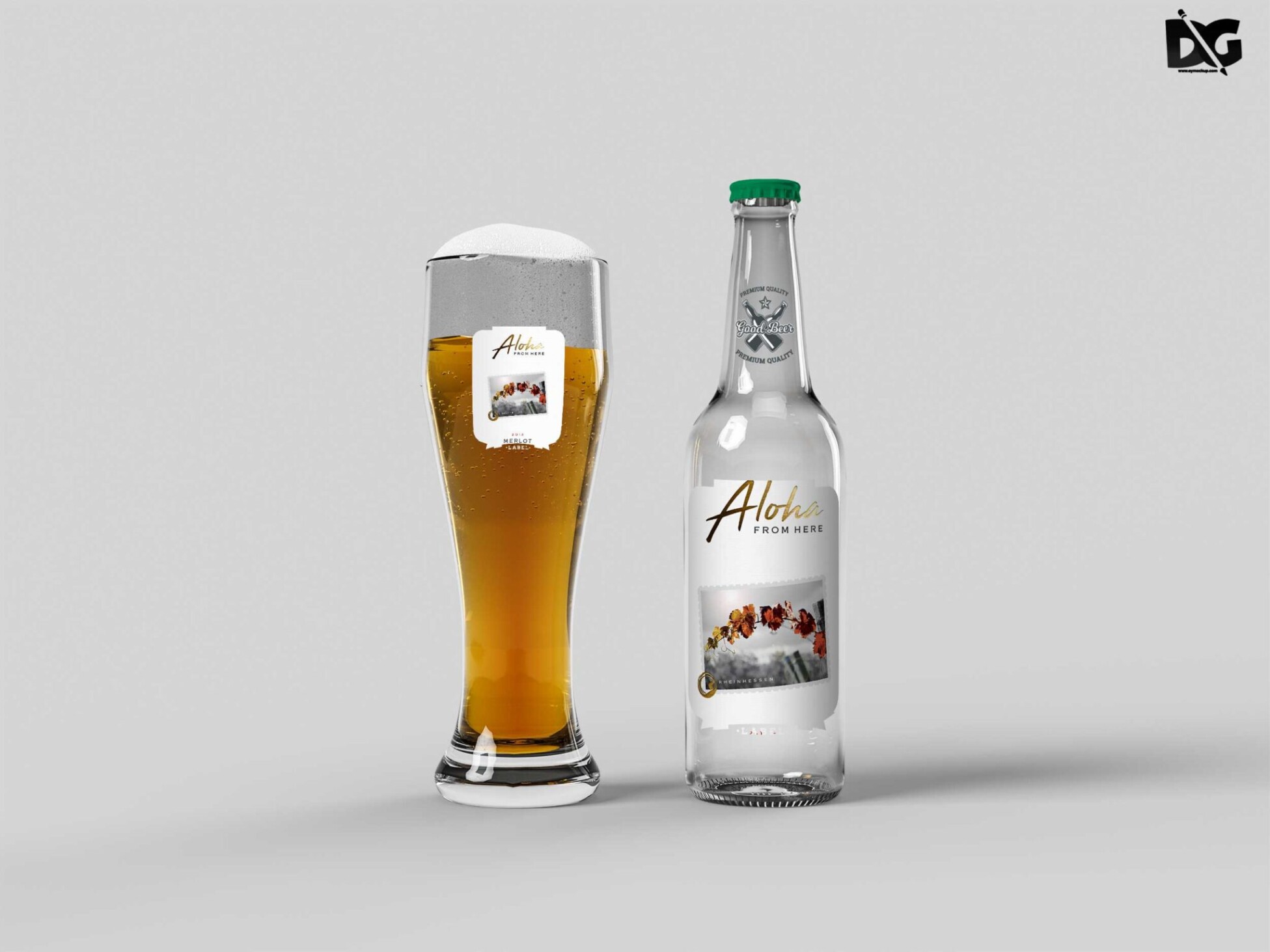Free Beer Bottle and Glass Mockup 9 PSD Label Mockup