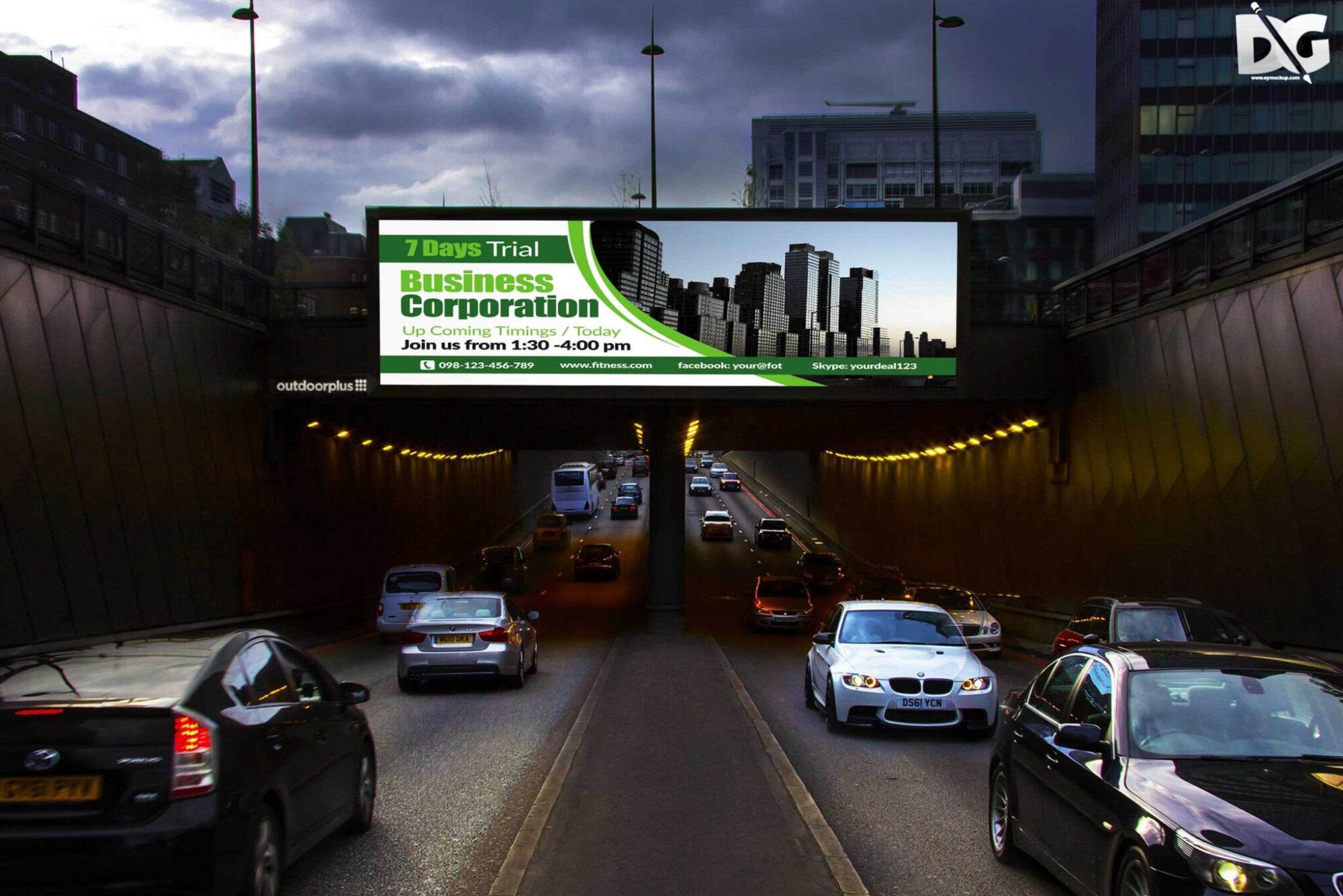 Free Premium Tunnel Lightning Billboard PSD Mockup