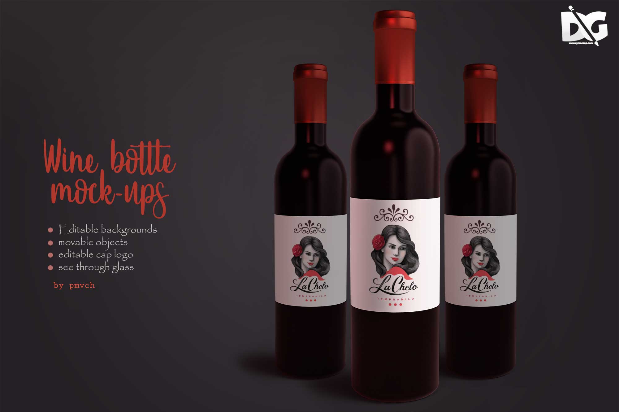 Free Red Wine Bottle Label Mockup 1 Label PSD Mockup