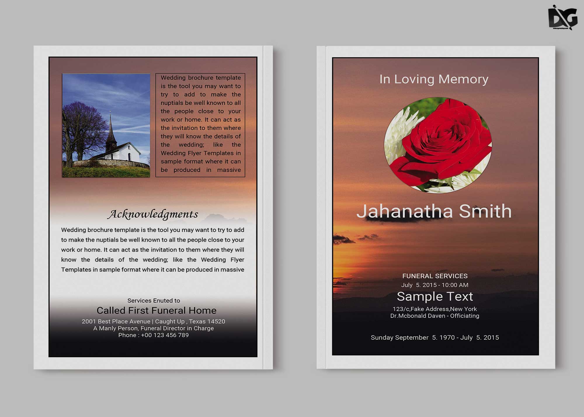 Free PSD Bi-Fold A4 Funeral Brochure Template