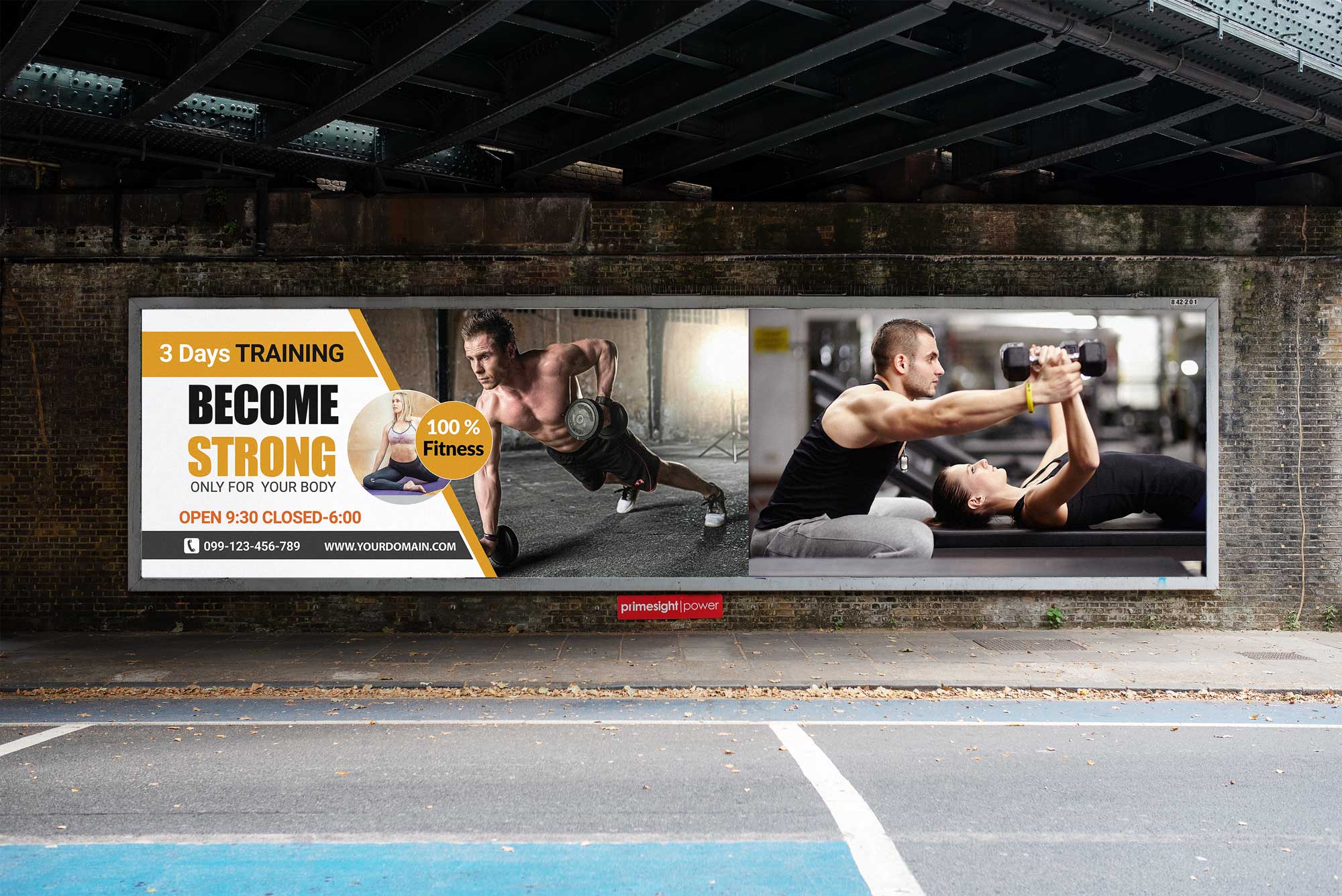 New Free Gym Advertisement PSD Billboard Mockup