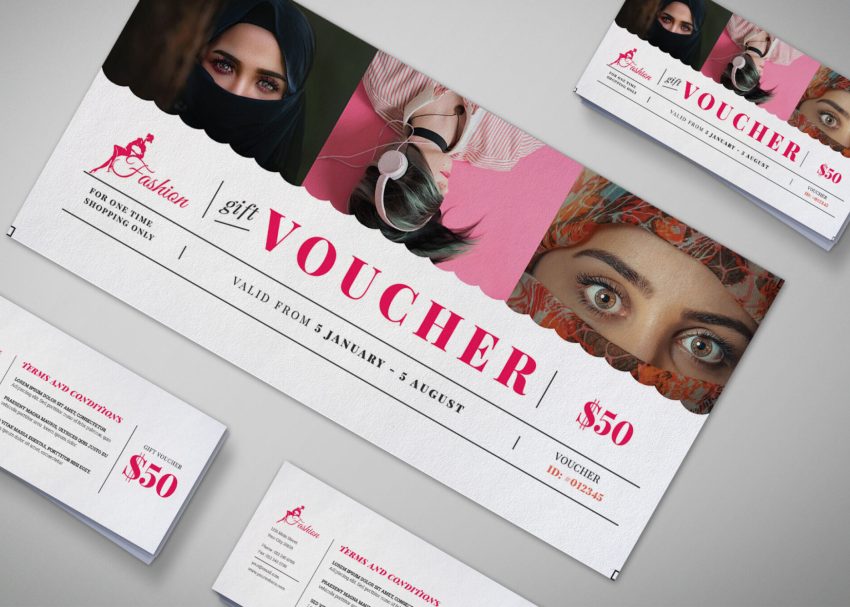 Free PSD Mockups 6 Garment Gift Voucher Design Template