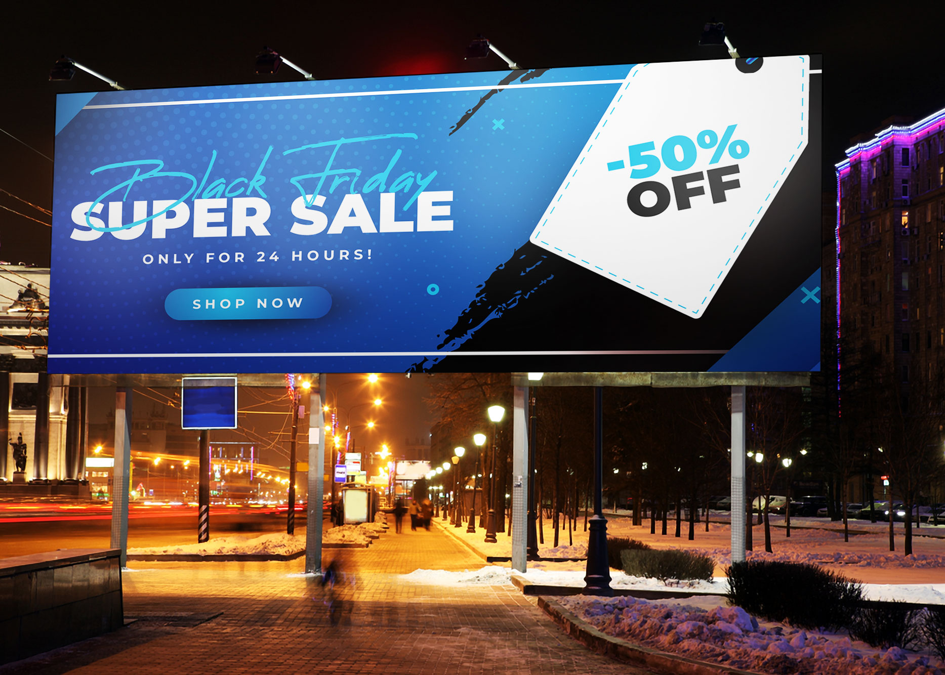 Free Night Scene Billboard Mockup 1 Billboard Night Scene Mockup