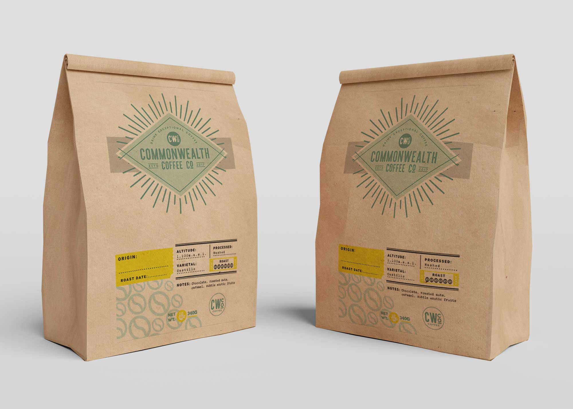 Green Coffee Paper Bag Mockup