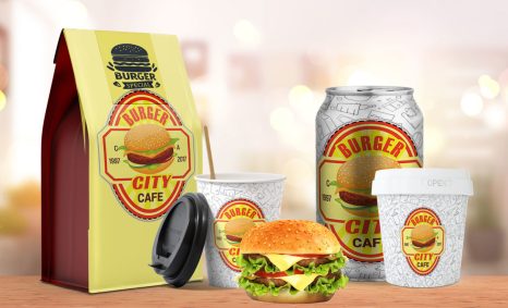 City Cafe Burger Special Packaging Combo Mockup