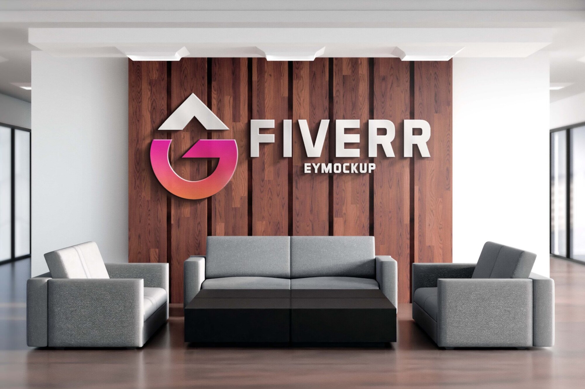 Free Wall Text Logo Mockup Download 1 office interior wall Mockup