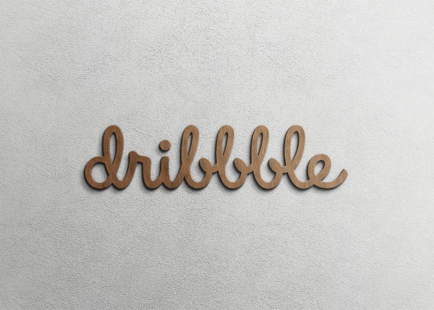Dribbble Realistic 3d wood logo mockup