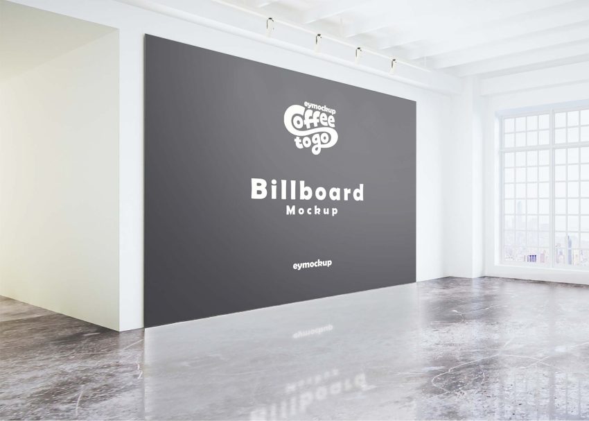 Free Indoor Office Billboard Mockup