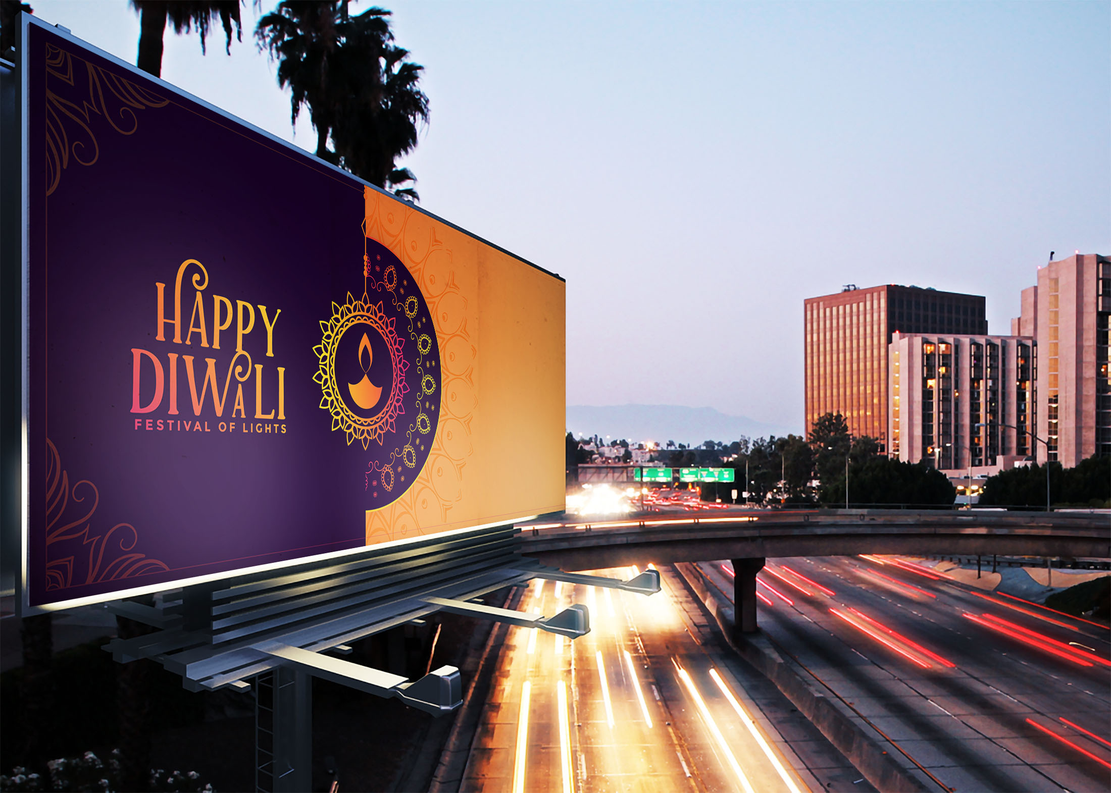 Free Night Highway Billboard Mockup