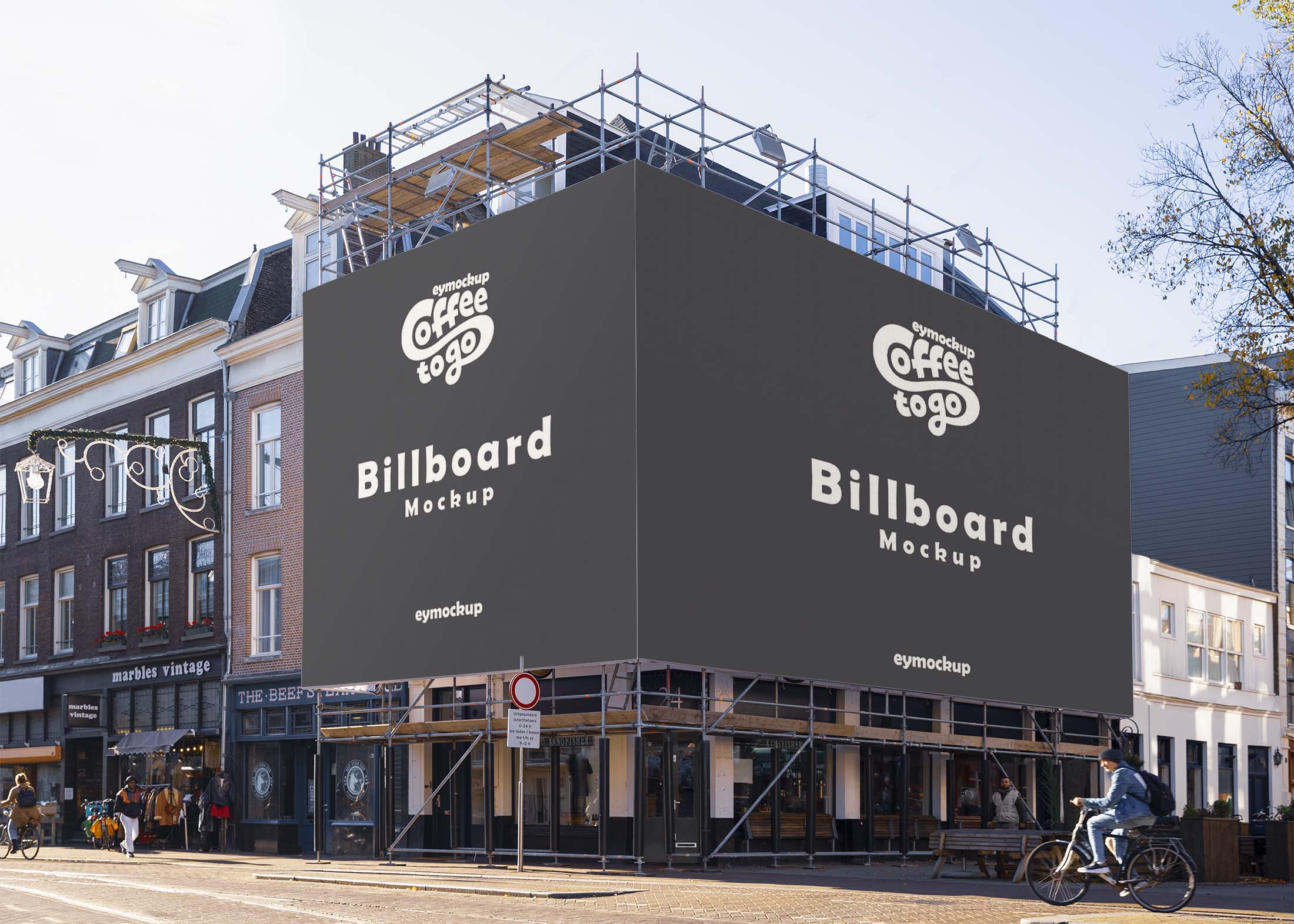 Free Two Side Building Billboard Mockup