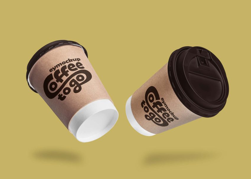 Free Flying Paper Cup Mockup