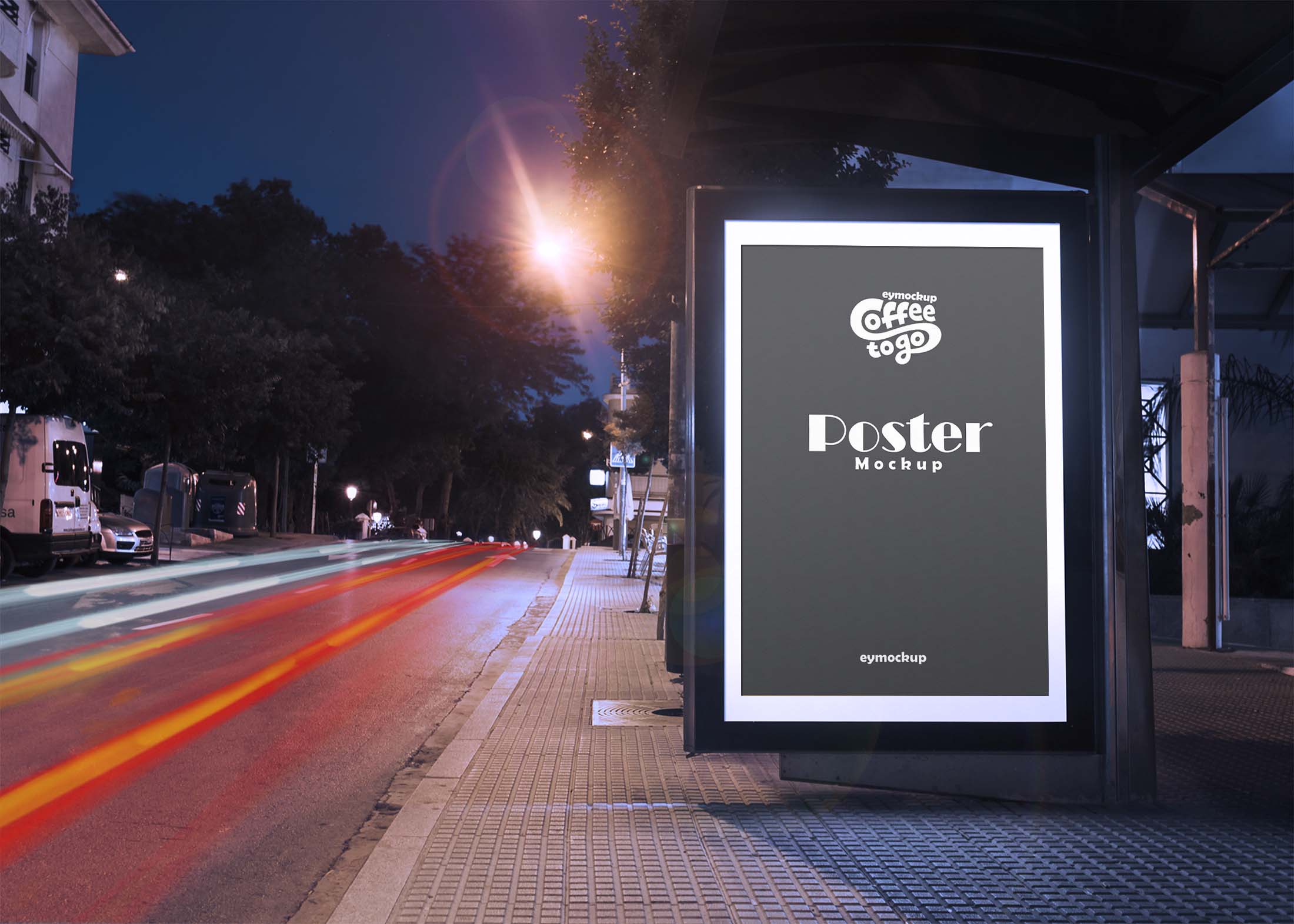 Free Night Light Poster Signage Mockup