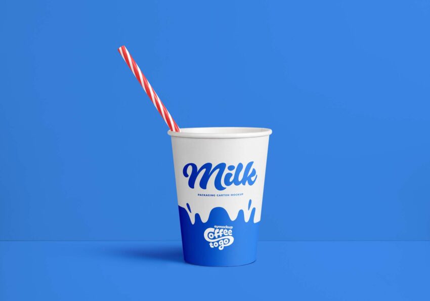 Free Paper Cup Mockup With Straw