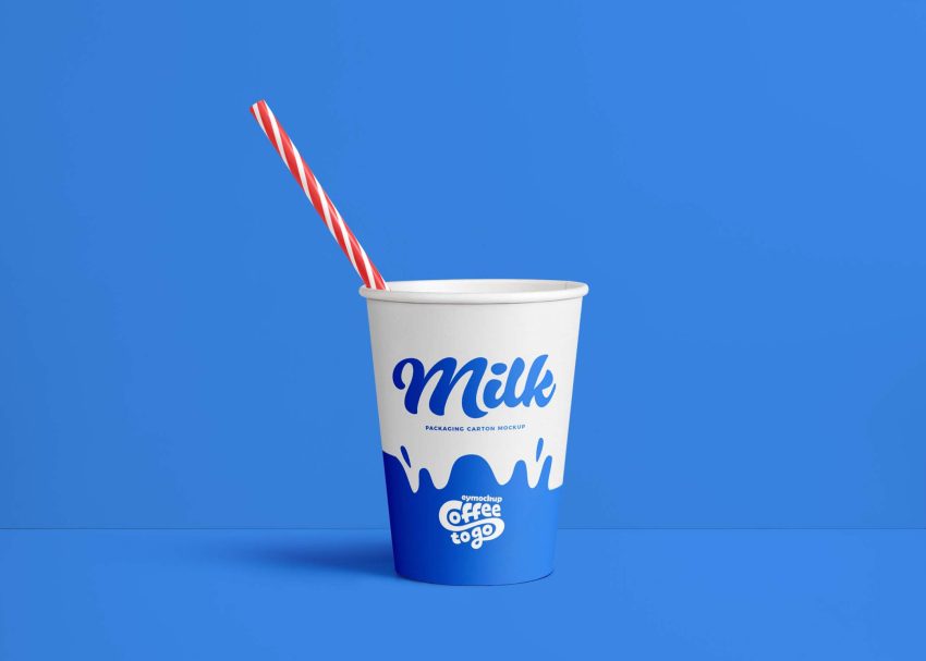 Free Paper Cup Mockup With Straw
