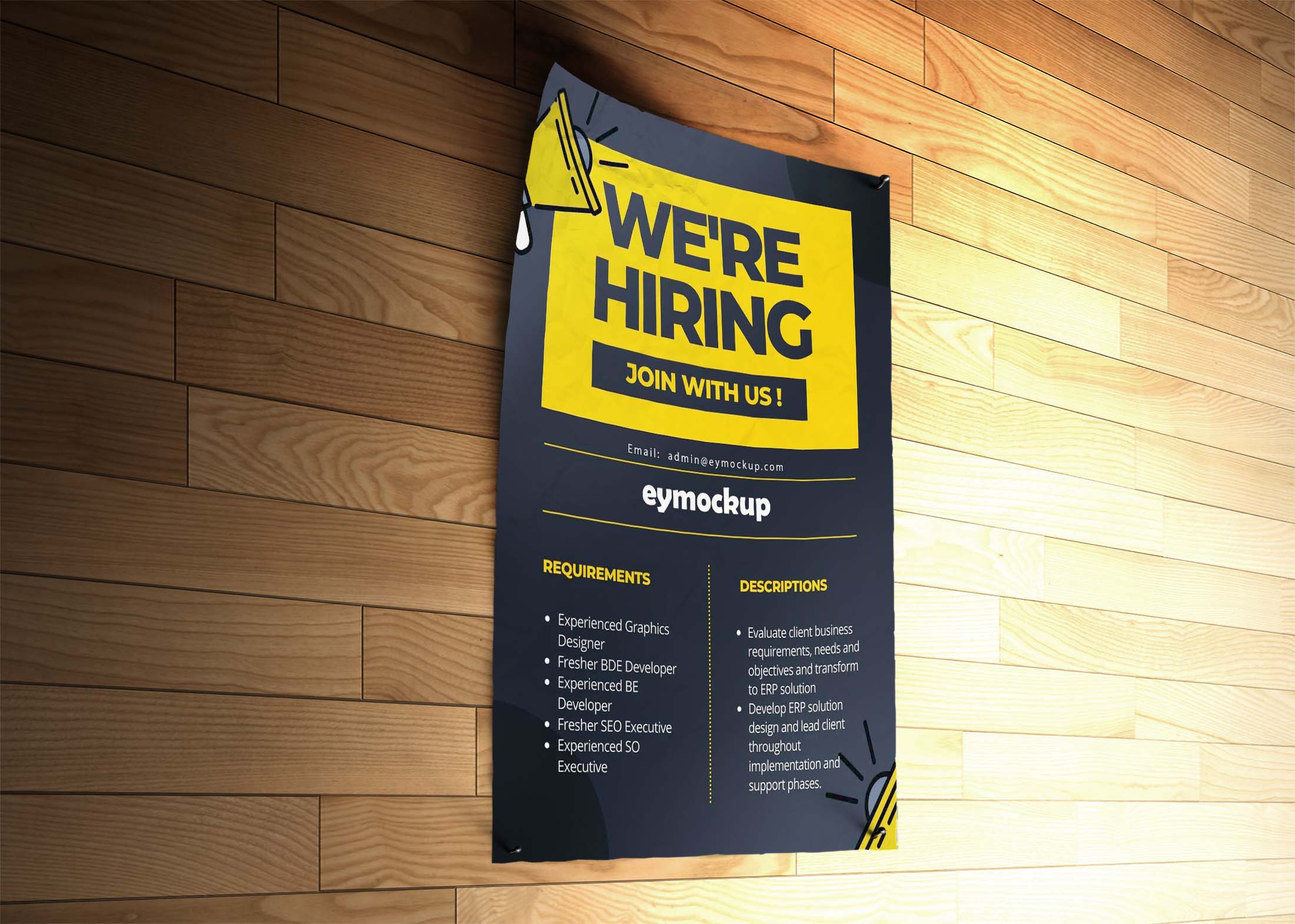 Free Wall Hiring Poster Mockup