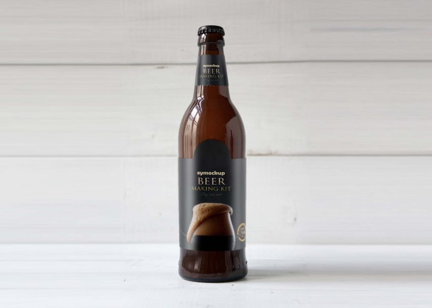 Free Wood Background Beer Bottle Mockup