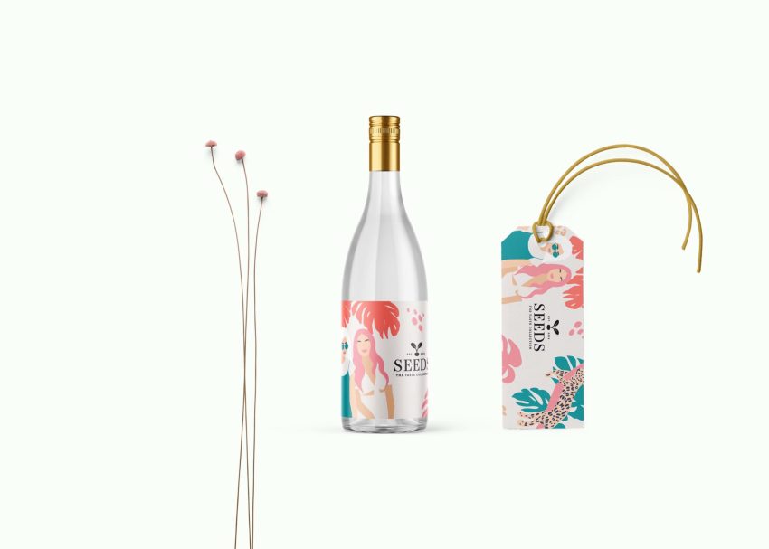 Free Girly Wine Bottle Scene Mockup